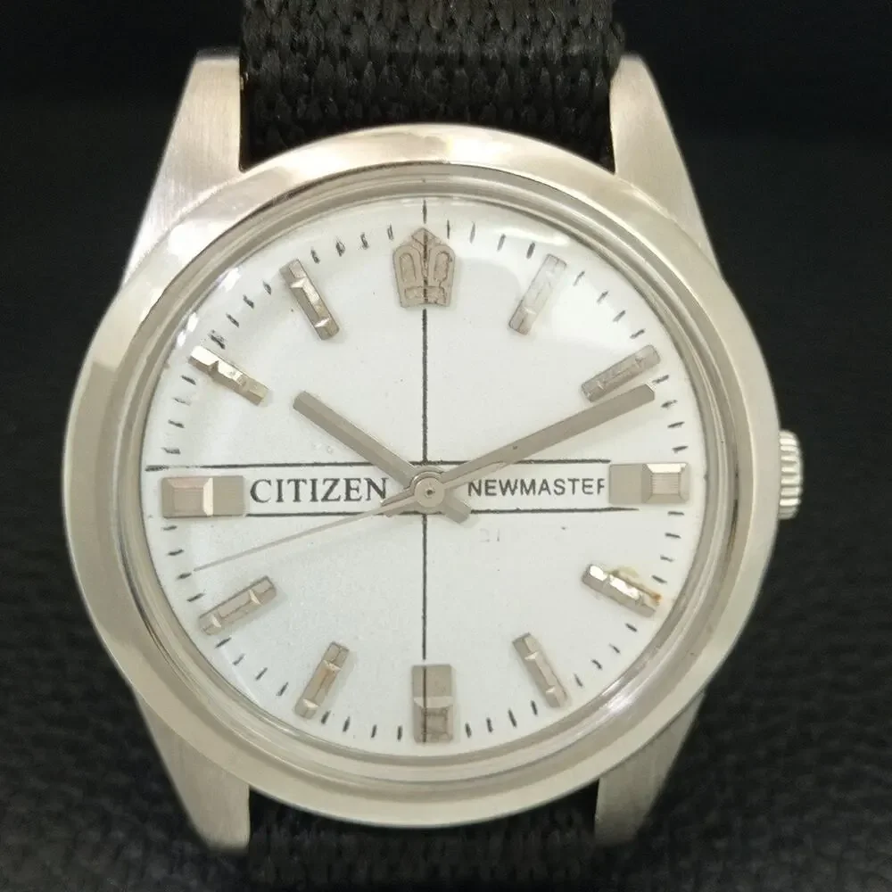 Vintage 1980 Citizen Manual Wound Mens Silver Watch & White accents